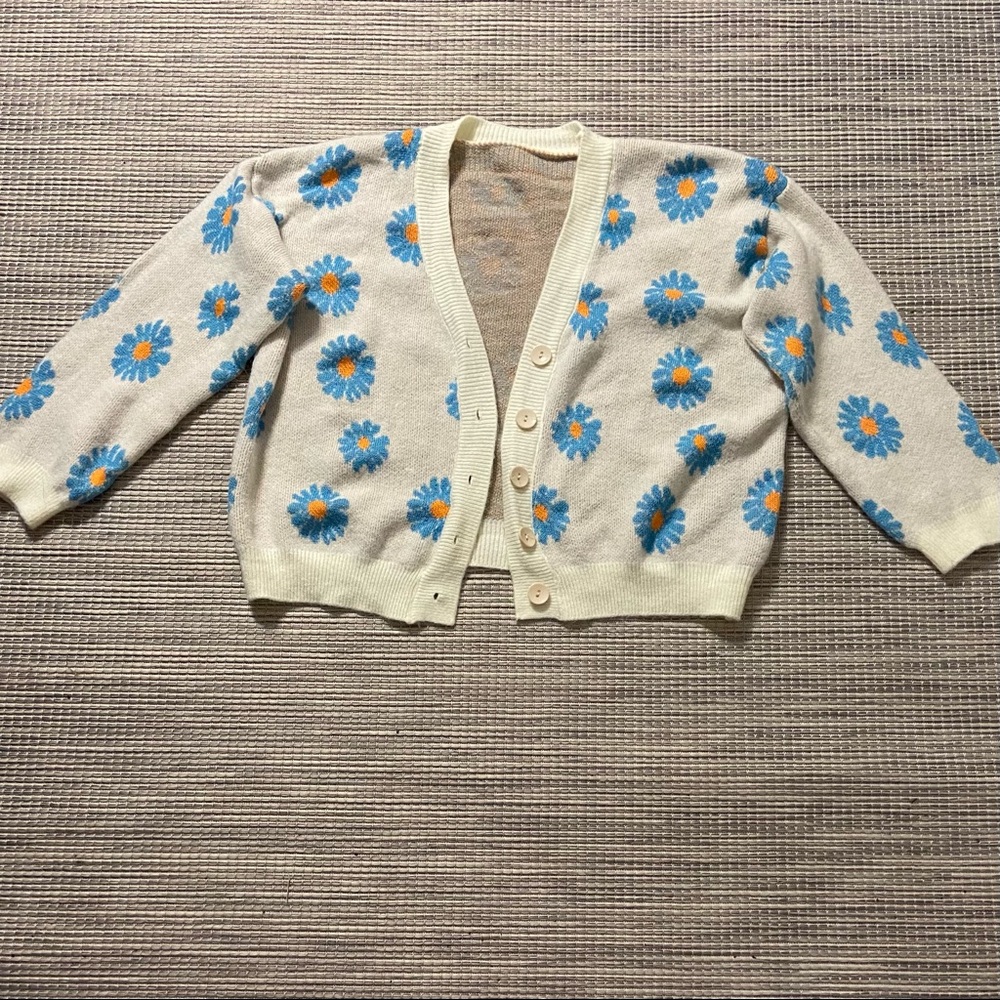 soft oversized button up flower cardigan